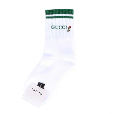 Shop Gucci Floral Logo Embroidered Socks In White