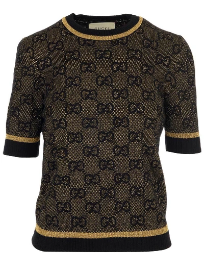 Shop Gucci Gg All Over Logo Knitted Top In Brown