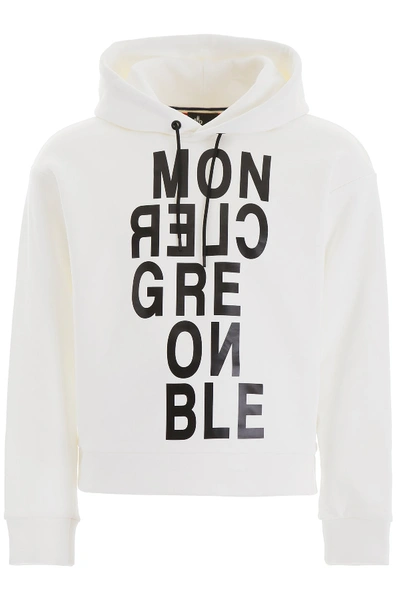 Shop Moncler Grenoble Logo Print Hoodie In Bianco
