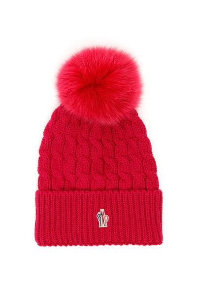 Shop Moncler Grenoble Pom Pom Logo Beanie In Red