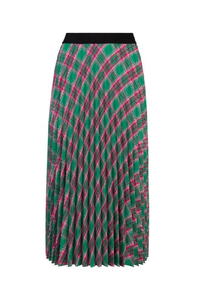 Shop Moncler Tartan Pleated Skirt In Verde Rosa