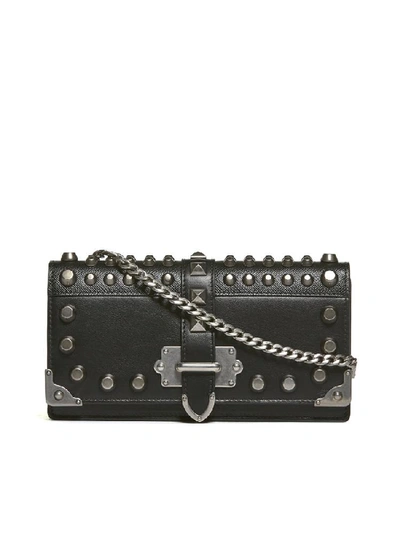 Shop Prada Mini Cahier Studded Chain Clutch Bag In Black