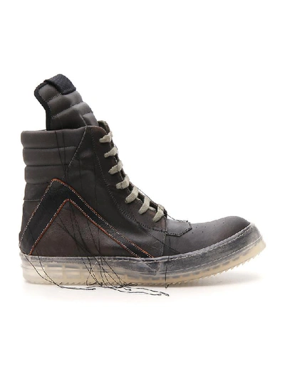 Shop Rick Owens Geobasket Distressed High Top Sneakers In Brown