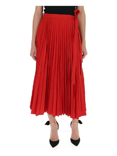 Shop Valentino Belted Pleated Mini Skirt In Red