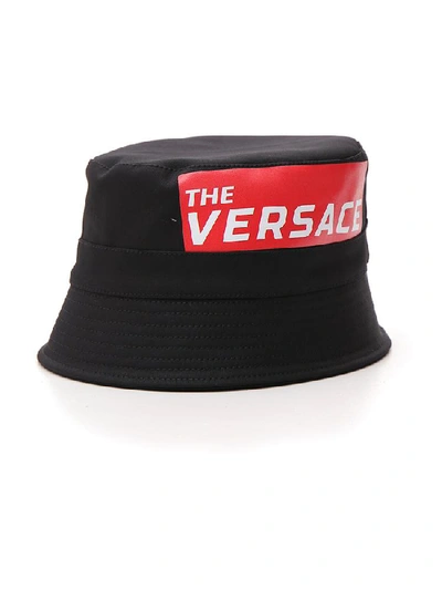 Shop Versace Logo Print Bucket Hat In Black