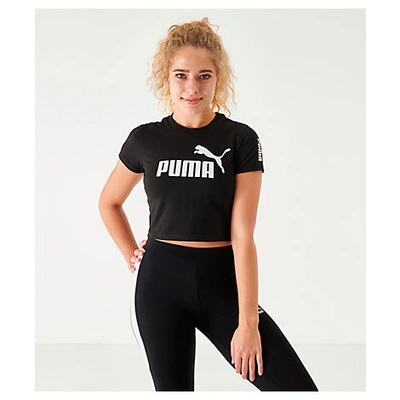 Shop Puma Women's Amplified Fitted Logo Crop T-shirt In Black
