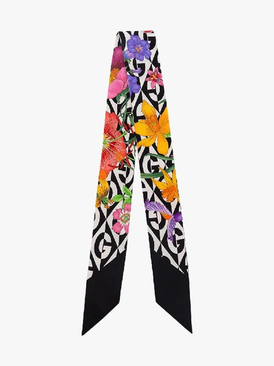 Shop Gucci Multicoloured Floral Logo Silk Scarf