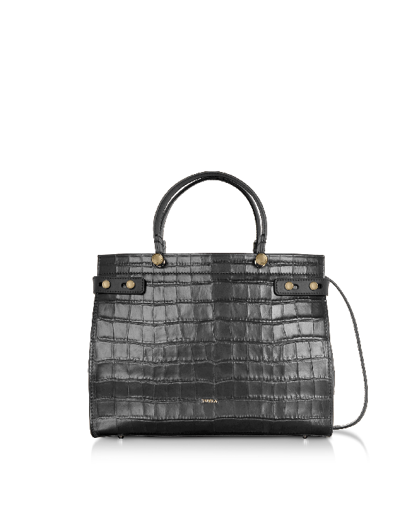 embossed leather tote m