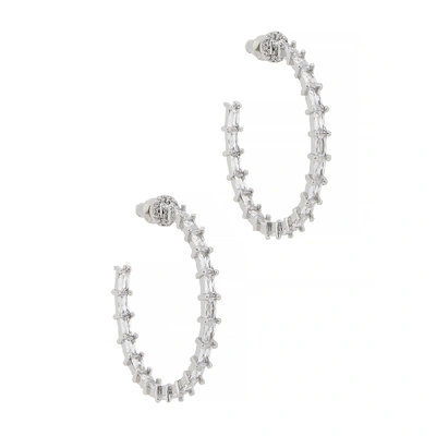 Shop Fallon Infinity Silver-tone Hoop Earrings In Crystal