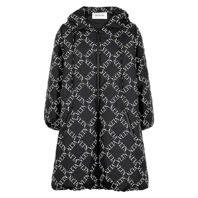 Shop Valentino Vltn Grid-print Black Shell Coat