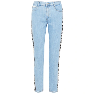 Shop Stella Mccartney Blue Logo-jacquard Slim-leg Jeans In Denim