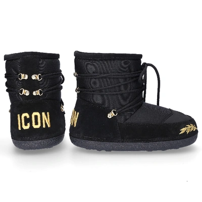 Shop Dsquared2 Snowboots Snow Boots Icon  Polyamide Suede Embroidery Logo Black Gold