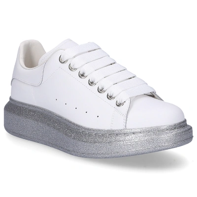 Shop Alexander Mcqueen Low-top Sneakers Larry Calfskin Logo Silver White