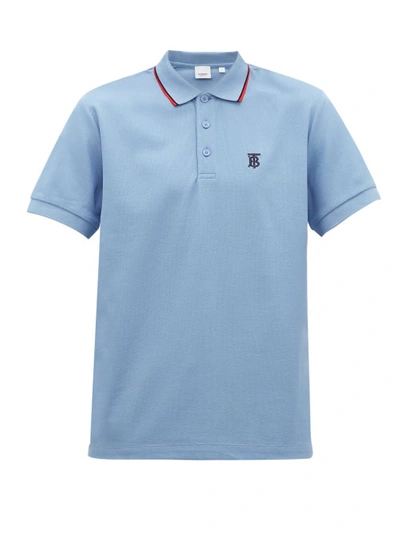 Icon Stripe Placket Cotton Piqué Polo Shirt In Blue