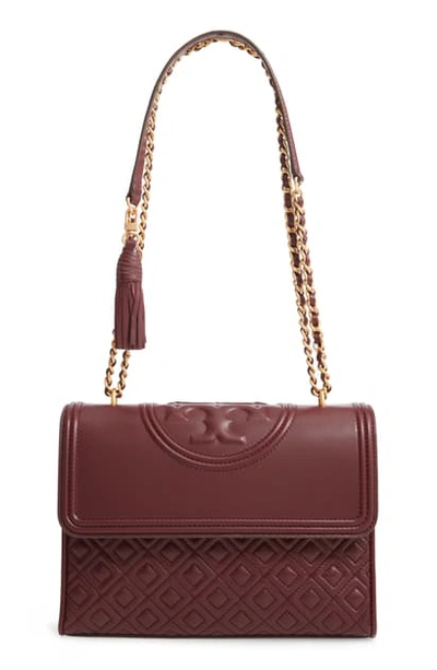 Shop Tory Burch Fleming Quilted Lambskin Leather Convertible Shoulder Bag - Red In Claret