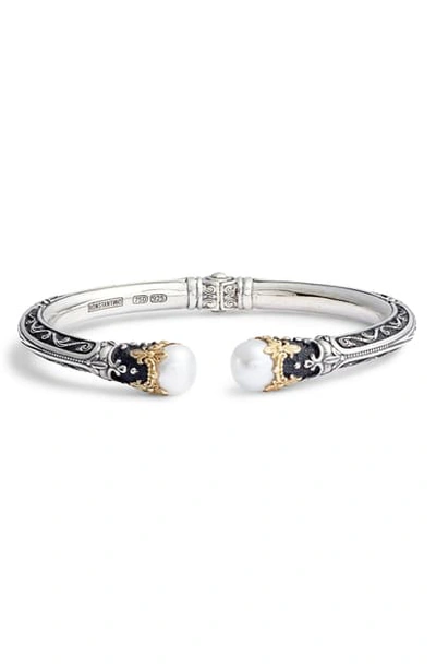 Shop Konstantino Pearl Hinge Cuff Bracelet In Silver / Gold / Pearl