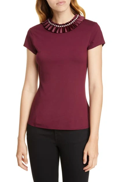 Shop Ted Baker Nikita Embellished Neck Fitted Top In Oxblood