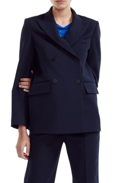 Shop Maje Vidaia Double Breasted Blazer In Navy