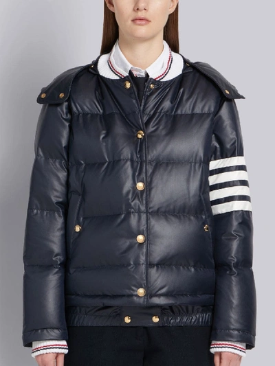 Shop Thom Browne Navy 4-bar Down Hood Bomber In Blue