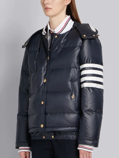 Shop Thom Browne Navy 4-bar Down Hood Bomber In Blue