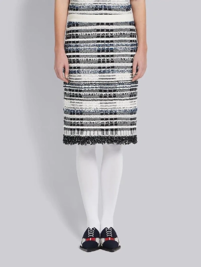 Shop Thom Browne Navy Tweed Skirt In Black