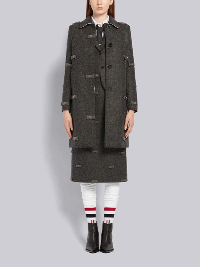 Shop Thom Browne Bow Embroidery Bal Collar Overcoat In Grey