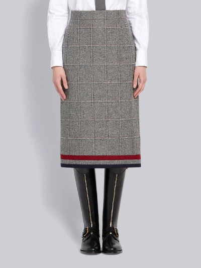 Shop Thom Browne Windowpane Tweed Pencil Skirt In Grey