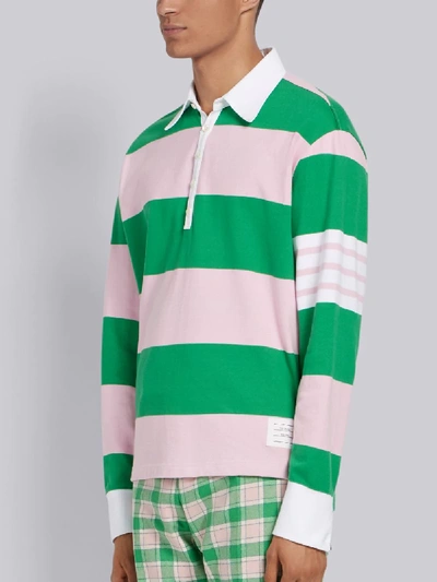 Shop Thom Browne 4-bar Rugby Stripe Oversized Polo In Green