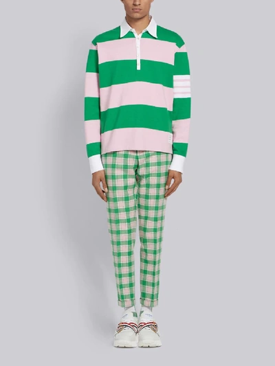 Shop Thom Browne 4-bar Rugby Stripe Oversized Polo In Green