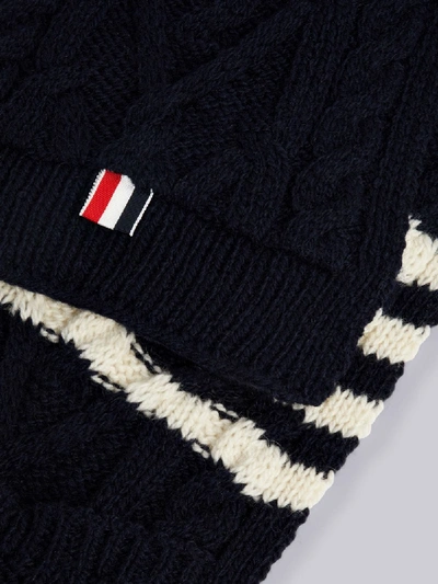 Shop Thom Browne Aran Cable Stripe Scarf In Blue