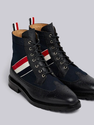 Shop Thom Browne Rwb Webbing Longwing Boot In Blue