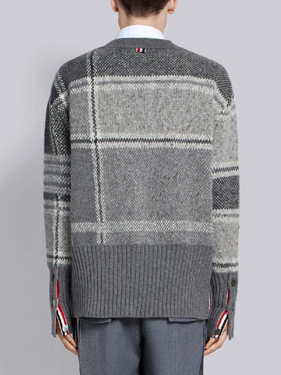 Shop Thom Browne 4-bar Oversized Plaid Cardigan In Grey