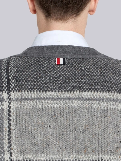 Shop Thom Browne 4-bar Oversized Plaid Cardigan In Grey