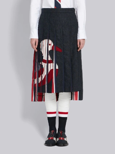 Shop Thom Browne Navy Frayed Duck Pleated Skirt In Blue