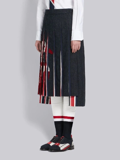 Shop Thom Browne Navy Frayed Duck Pleated Skirt In Blue