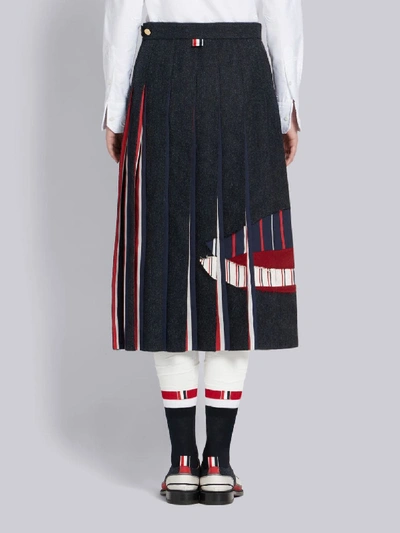 Shop Thom Browne Navy Frayed Duck Pleated Skirt In Blue