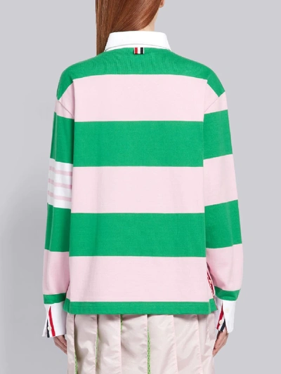 Shop Thom Browne 4-bar Green Oversized Rugby Polo In Pink