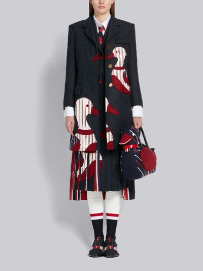 Shop Thom Browne Navy Frayed Duck Pleated Skirt In Blue