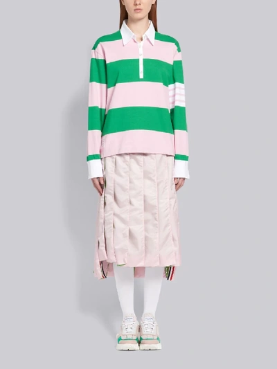 Shop Thom Browne 4-bar Green Oversized Rugby Polo In Pink