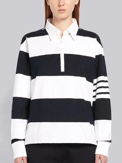 Shop Thom Browne 4-bar Striped Rugby Polo In Blue