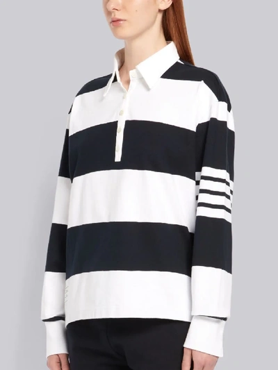 Shop Thom Browne 4-bar Striped Rugby Polo In Blue