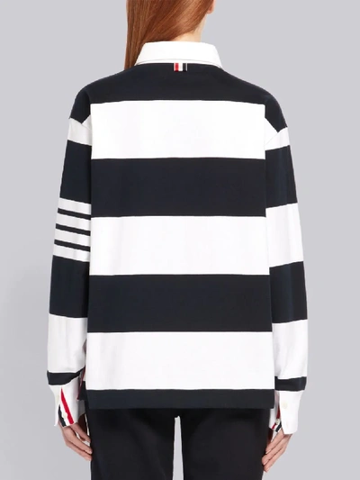 Shop Thom Browne 4-bar Striped Rugby Polo In Blue