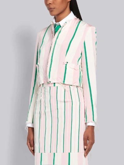 Shop Thom Browne Wide Repp Stripe Cardigan Jacket In White