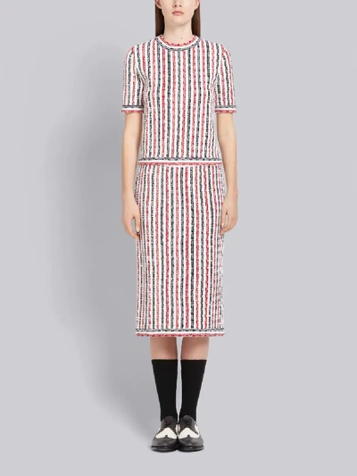 Shop Thom Browne Wide University Stripe Yarn Skirt In White