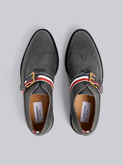 Shop Thom Browne Rwb Webbing Longwing Brogue In Grey