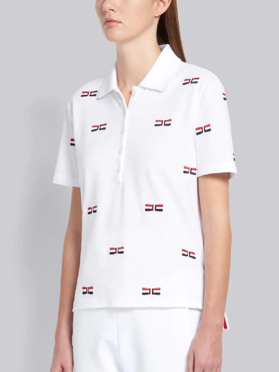 Shop Thom Browne Bow Embroidery Relaxed Polo In White