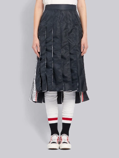 Shop Thom Browne Navy Mesh Pleated Skirt In Blue