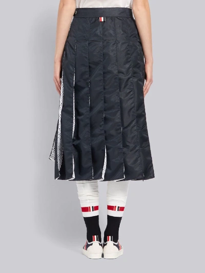 Shop Thom Browne Navy Mesh Pleated Skirt In Blue