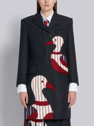 Shop Thom Browne Donegal Chesterfield Navy Overcoat In Blue