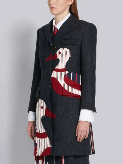 Shop Thom Browne Donegal Chesterfield Navy Overcoat In Blue